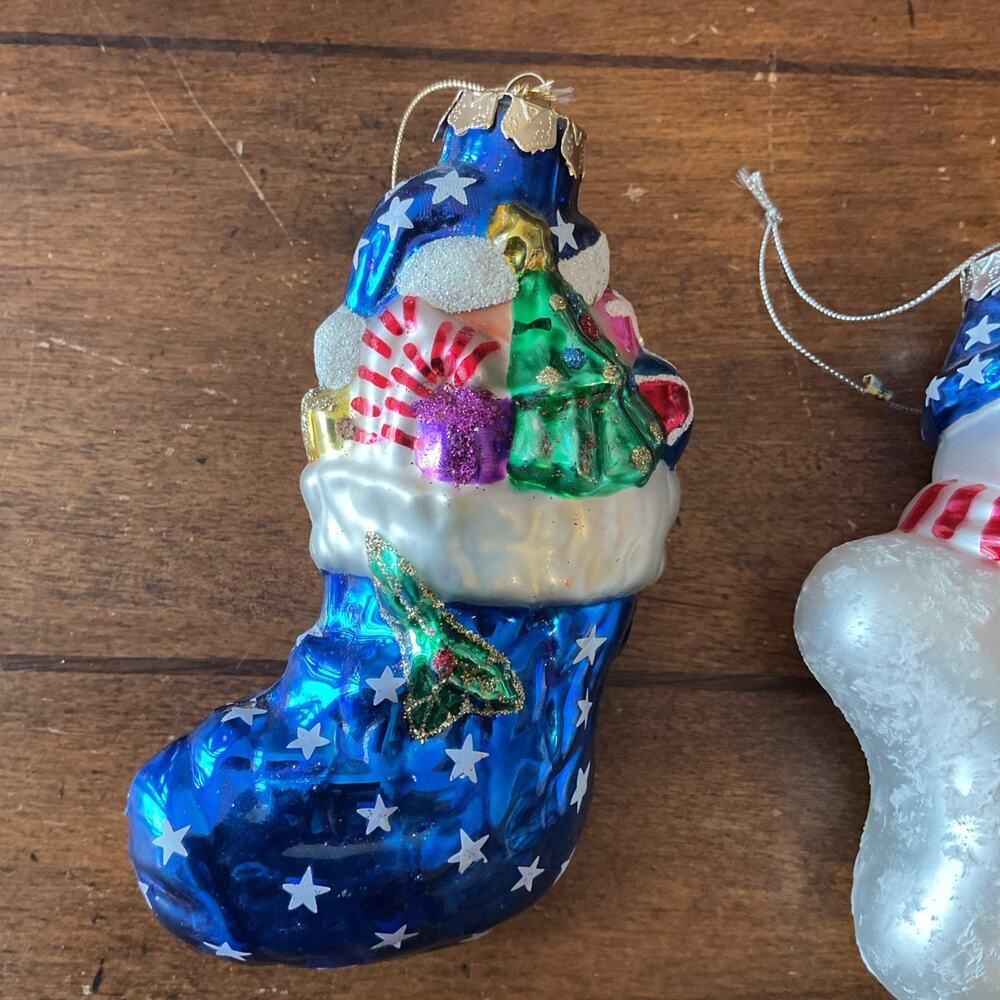 Glass Blown Christmas Ornament Dog In Stocking & Snowman Patriotic, USA Lot 2 - Picture 4 of 6
